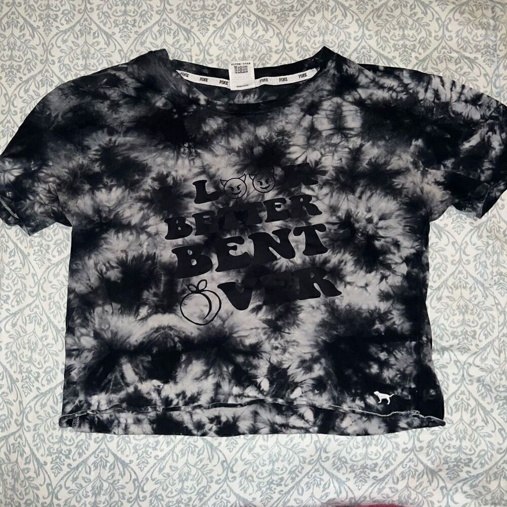 PINK novelty naughty cropped custom watercolor tie-dye T-shirt size XS